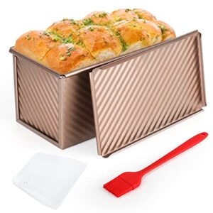cyimi pullman loaf pan with lid non-stick bread toast mold with cover carbon steel corrugated bread pan for oven baking 1lb dough capacity bread tin with dough scraper cutter & oil brush