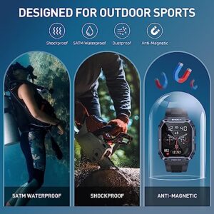 PUREROYI Military Smart Watches for Men,1.95'' 5ATM Waterproof Watch with Bluetooth Call (Answer/Make Calls), 123 Sports Modes Fitness Tracker Tactical Smartwatch for iPhone Android Phone