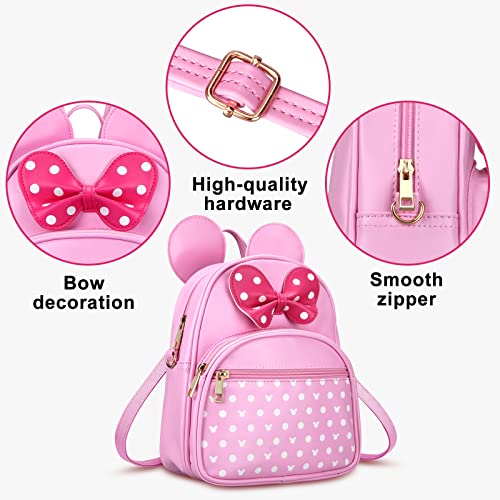 Dksyee Cute Little Girls Backpacks Mini Mouse Backpack Kids Backpack Small Backpack Purses Pink Leather Toddler Backpack Best Travel Bag Crossbody Purse Baby Backpack Preschool Backpack