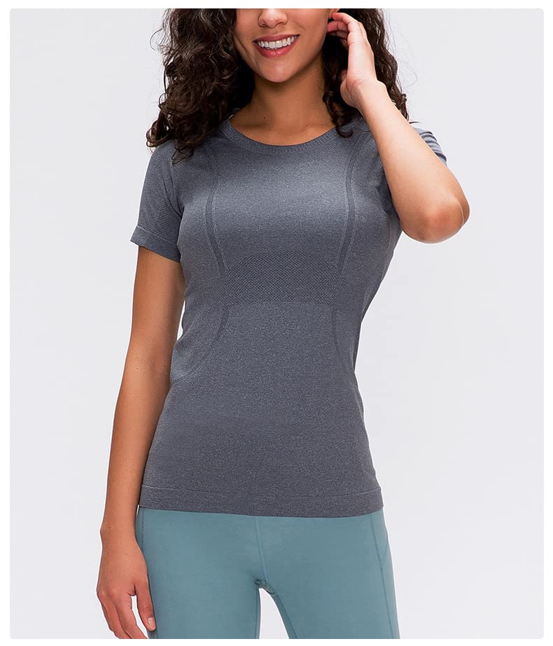 Workout Shirts for Women Workout Tops for Women Short Sleeve Yoga T Shirts for Women Breathable Athletic Gym Shirts Gray S