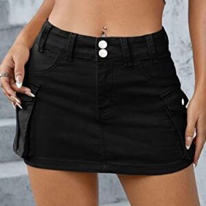 Cargo Skirt Jean Skirt Mini Skirt y2k Jean Skirt for Women Cargo Skirt y2k Cargo Mini Skirt Women's Casual Low Waisted Solid Button Up Denim Jean Skirt Black