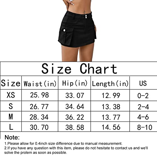 Cargo Skirt Jean Skirt Mini Skirt y2k Jean Skirt for Women Cargo Skirt y2k Cargo Mini Skirt Women's Casual Low Waisted Solid Button Up Denim Jean Skirt Black