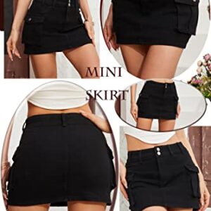 Cargo Skirt Jean Skirt Mini Skirt y2k Jean Skirt for Women Cargo Skirt y2k Cargo Mini Skirt Women's Casual Low Waisted Solid Button Up Denim Jean Skirt Black