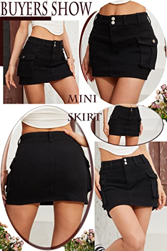 Cargo Skirt Jean Skirt Mini Skirt y2k Jean Skirt for Women Cargo Skirt y2k Cargo Mini Skirt Women's Casual Low Waisted Solid Button Up Denim Jean Skirt Black