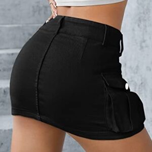 Cargo Skirt Jean Skirt Mini Skirt y2k Jean Skirt for Women Cargo Skirt y2k Cargo Mini Skirt Women's Casual Low Waisted Solid Button Up Denim Jean Skirt Black