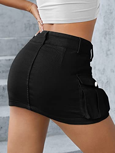 Cargo Skirt Jean Skirt Mini Skirt y2k Jean Skirt for Women Cargo Skirt y2k Cargo Mini Skirt Women's Casual Low Waisted Solid Button Up Denim Jean Skirt Black