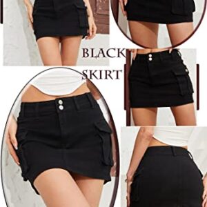 Cargo Skirt Jean Skirt Mini Skirt y2k Jean Skirt for Women Cargo Skirt y2k Cargo Mini Skirt Women's Casual Low Waisted Solid Button Up Denim Jean Skirt Black