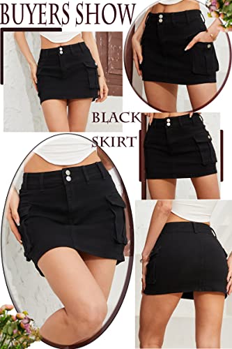 Cargo Skirt Jean Skirt Mini Skirt y2k Jean Skirt for Women Cargo Skirt y2k Cargo Mini Skirt Women's Casual Low Waisted Solid Button Up Denim Jean Skirt Black