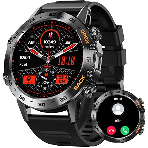 Military Smart Watch for Men Make Calls Rugged Tactical Smartwatch Compatible with Android iPhone Samsung 1.39" HD Screen Heart Rate Sleep Monitor Watch 108 Sports Modes Fitness Tracker (Black)