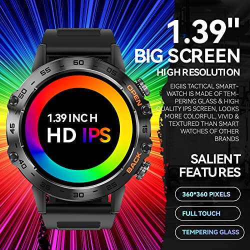 Military Smart Watch for Men Make Calls Rugged Tactical Smartwatch Compatible with Android iPhone Samsung 1.39" HD Screen Heart Rate Sleep Monitor Watch 108 Sports Modes Fitness Tracker (Black)