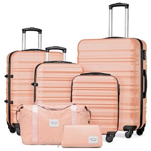 long vacation luggage set 4 piece luggage set abs hardshell tsa lock spinner wheels luggage carry on suitcase (pink, 6 piece set)