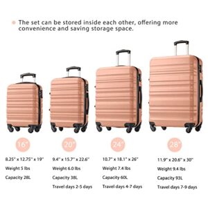 LONG VACATION Luggage Set 4 Piece Luggage Set ABS hardshell TSA Lock Spinner Wheels Luggage Carry on Suitcase (PINK, 6 piece set)