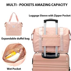 LONG VACATION Luggage Set 4 Piece Luggage Set ABS hardshell TSA Lock Spinner Wheels Luggage Carry on Suitcase (PINK, 6 piece set)