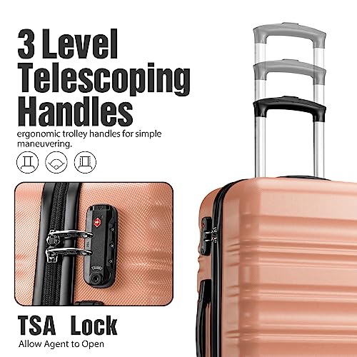 LONG VACATION Luggage Set 4 Piece Luggage Set ABS hardshell TSA Lock Spinner Wheels Luggage Carry on Suitcase (PINK, 6 piece set)