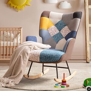 k knowbody rocking chair nursery, boho nursery glider rocker modern accent chair for bedroom, living room, tufted upholstered armchair with linen fabric, nursing chairs for mom and baby, warm color