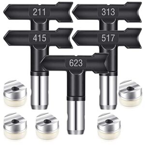 Spray Nozzle Spray tip Reversible Spray Tips Airless Paint Sprayer Nozzle Tips Airless Paint Spray Machine Parts for Homes Buildings Garden Decks Fences (5 Pieces - 211, 313, 415, 517, 623)