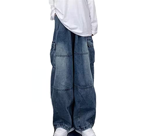 Jeans for Women Men Baggy Jeans Y2K Baggy Cargo Pants Grunge Parachute Pants Emo Alt Streetwear Hip Hop (Blue,Medium)