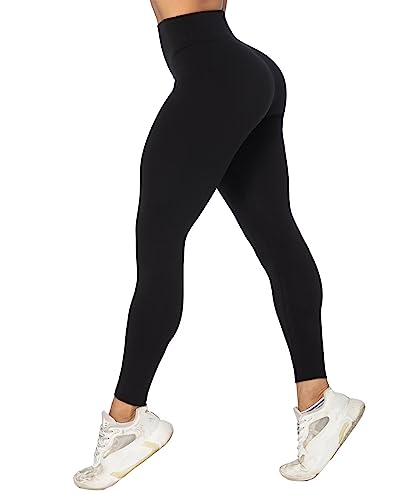 Sunzel Nunaked Workout Leggings for Women, Tummy Control Compression Workout Gym Yoga Pants, High Waist & No Front Seam Black X-Small 28"