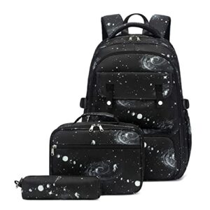 3pcs galaxy childrens backpacks for boys, capacity elementary primary school bags bookbags for kids, with insulated lunch bag