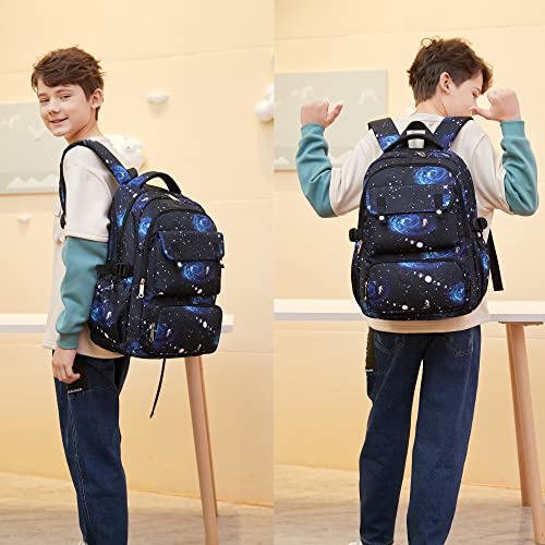 3Pcs Galaxy Childrens Backpacks for Boys, Capacity Elementary Primary School Bags Bookbags for Kids, with Insulated Lunch Bag