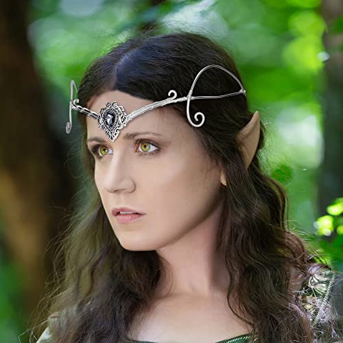 CoTeeZa Fairy Handmade Crown Medieval Circlet Headband Silver V-shaped Princess Headpiece for Women Cosplay Renaissance Tiara Viking Hair Accessory for Wedding Carnival Birthday