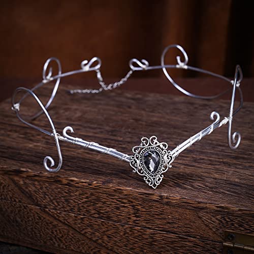 CoTeeZa Fairy Handmade Crown Medieval Circlet Headband Silver V-shaped Princess Headpiece for Women Cosplay Renaissance Tiara Viking Hair Accessory for Wedding Carnival Birthday