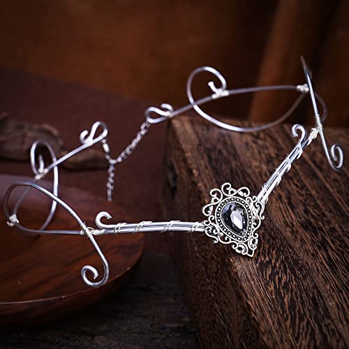 CoTeeZa Fairy Handmade Crown Medieval Circlet Headband Silver V-shaped Princess Headpiece for Women Cosplay Renaissance Tiara Viking Hair Accessory for Wedding Carnival Birthday