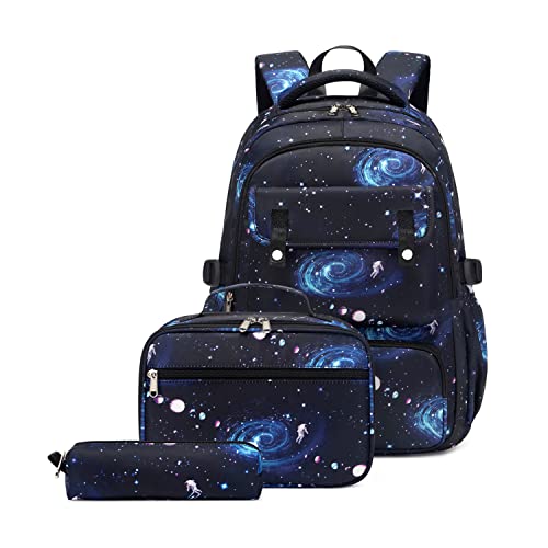 3Pcs Galaxy Childrens Backpacks for Boys, Capacity Elementary Primary School Bags Bookbags for Kids, with Insulated Lunch Bag