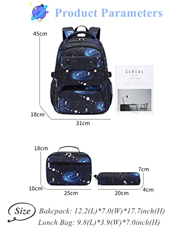 3Pcs Galaxy Childrens Backpacks for Boys, Capacity Elementary Primary School Bags Bookbags for Kids, with Insulated Lunch Bag