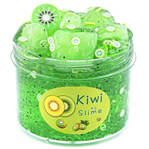 crystal slime, green kiwi fruit clear jelly cube glimmer crunchy slime for kids, idea stress relief toy, kids party favor, birthday easter christmas new year gift for girls and boys age 6 7 8 9 10+