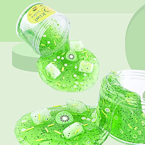 Crystal Slime, Green Kiwi Fruit Clear Jelly Cube Glimmer Crunchy Slime for Kids, Idea Stress Relief Toy, Kids Party Favor, Birthday Easter Christmas New Year Gift for Girls and Boys Age 6 7 8 9 10+