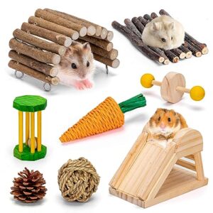 nobleza hamster toys, 8 pack natural wooden guinea pig chew toys and accessories for cage set, teeth care molar rat toys for pet rats, dwarf syrian hamsters, chinchillas, gerbils, small animals