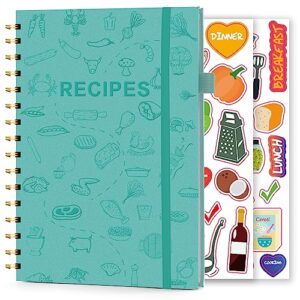 yhcfly recipe book to write in your own recipes, sprial personal blank recipe book, make your own family cookbook & recipe notebook organizer, a5 hardcover, stores 120 recipes- green
