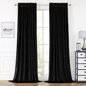 yurihome black velvet curtains 84 inches for bedroom, thermal insulated blackout curtains- room darkening sun blocking rod pocket window drapes for living room, 2 panels, 52 x 84 inches