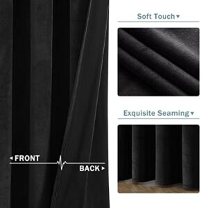 YURIHOME Black Velvet Curtains 84 Inches for Bedroom, Thermal Insulated Blackout Curtains- Room Darkening Sun Blocking Rod Pocket Window Drapes for Living Room, 2 Panels, 42 x 84 Inches