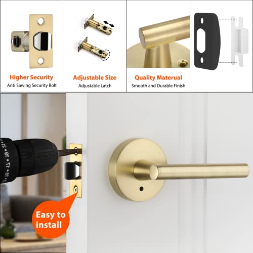 Haidms 6 Packs Gold Heavy Duty Door Handle Interior,Privacy Door Lever Handle, Bathroom Door Handles Interior, Modern Bedroom Door Handle