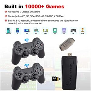 4K Wireless Retro Game Console - Plug and Play Video Game Stick Built-in 13000 Games Nostalgia Stick Games, 9 Emulators, Dual 2.4G Wireless Controllers(64G)……