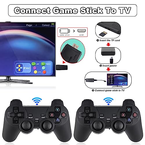 4K Wireless Retro Game Console - Plug and Play Video Game Stick Built-in 13000 Games Nostalgia Stick Games, 9 Emulators, Dual 2.4G Wireless Controllers(64G)……