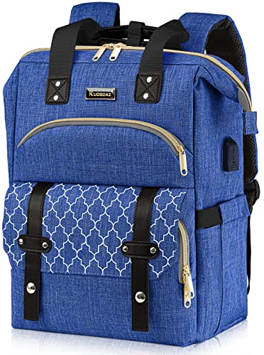 School Backpack for Teens Boys Girls, Laptop Backpack for Men Women, Bookbag for School, 15.6 Inch Work Laptop Bag with USB Charging Port, Wide Open Large Water Resistant Nurse Backpack Purse, Daypacks for College Business, Navy Blue