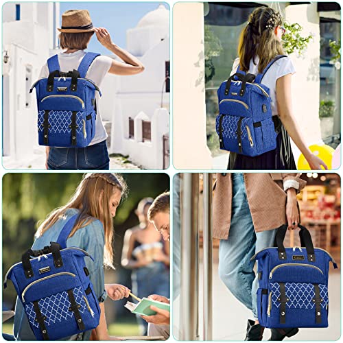 School Backpack for Teens Boys Girls, Laptop Backpack for Men Women, Bookbag for School, 15.6 Inch Work Laptop Bag with USB Charging Port, Wide Open Large Water Resistant Nurse Backpack Purse, Daypacks for College Business, Navy Blue