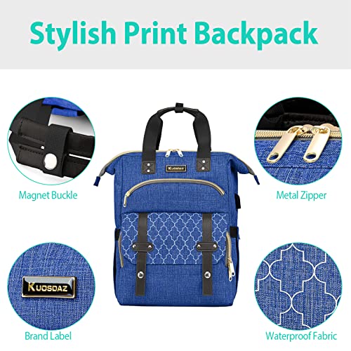 School Backpack for Teens Boys Girls, Laptop Backpack for Men Women, Bookbag for School, 15.6 Inch Work Laptop Bag with USB Charging Port, Wide Open Large Water Resistant Nurse Backpack Purse, Daypacks for College Business, Navy Blue