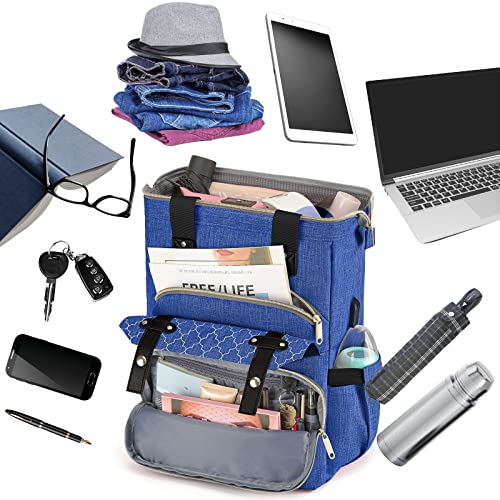 School Backpack for Teens Boys Girls, Laptop Backpack for Men Women, Bookbag for School, 15.6 Inch Work Laptop Bag with USB Charging Port, Wide Open Large Water Resistant Nurse Backpack Purse, Daypacks for College Business, Navy Blue