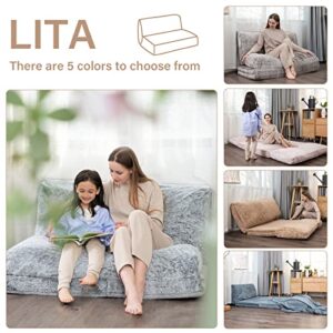 LITA Folding Mattress Sofa, Foldable Double Sofa Bed Foam Filling Convertible Sleeper Sofa Bed Modern Soft Faux Fur Wall Sofa Bed with Removable Cover for Living Room/Apartment/Dorm, Khaki
