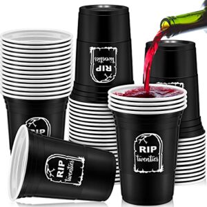 rtteri 48 pack death to my 20s disposable party thick plastic cups, 16 oz rip to my 20s birthday decorations 30th birthday black cups rip twenties birthday cups for 30th birthday(white, black)