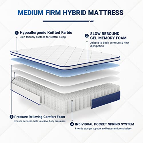 Avenco King Size Mattresses 10 Inch King Hybrid Mattress in a Box with Gel Memory Foam and Individually Pocket Coils for King Size Bed, Motion Isolation, CertiPUR-US Certified