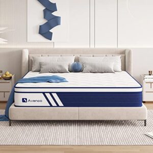 avenco queen mattress 10 inch, hybrid queen size mattresses in a box with gel memory foam, individual pocket springs for pressure relief and motion isolation, medium firm queen bed mattress