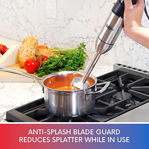 Total Chef Hand Blender, Variable Speed Immersion Blender, 225W with Turbo Boost, Black and Silver, Ergonomic Handle, Stainless Steel Blade, Blend, Mix, Puree Soups, Smoothies and Dips, Easy to Clean