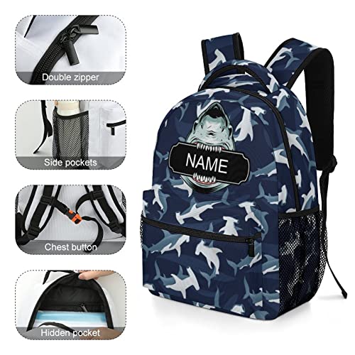 Fovanxixi Custom Cute Dark Shark Backpack for Kids Boys Girls, Children Personalized Backpack with Name Text Customized Daypack Schoolbag for Student Bookbag