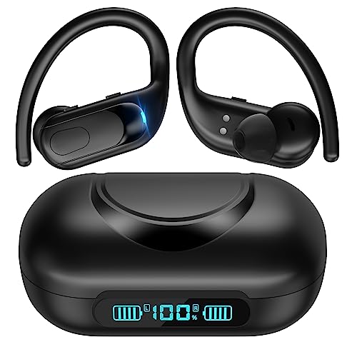 Falebare Headphones Wireless Bluetooth Earbuds 150Hrs Playtime with 2800 mAh LED Display Charging Case Over-Ear Buds with IPX7 Waterproof Earhooks Headset for Sports Running Workout Gym Black