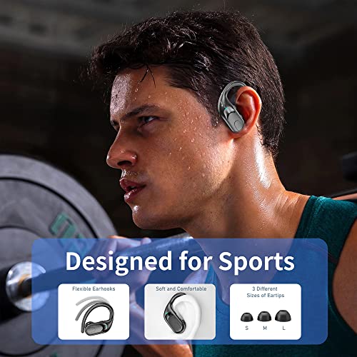 Falebare Headphones Wireless Bluetooth Earbuds 150Hrs Playtime with 2800 mAh LED Display Charging Case Over-Ear Buds with IPX7 Waterproof Earhooks Headset for Sports Running Workout Gym Black